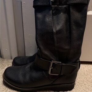 Kenneth Cole, Gentle Souls Black Leather Buckle Moto Boots